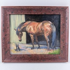 Sandra Severson Original Oil Painting Horse Dog Signed 2006 Oil on Panel Framed picture