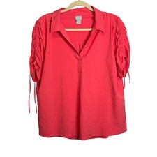 Chico's Blouse Women's Large Zenergy Ruched Sleeves Casual Coral Pink Chicos 2 picture