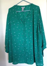 Catherines Blouse Women Size 4X Button Up Green Umbrella Prints Long Sleeve picture