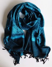 NEW ELEGANT JACQUARD PAISLEY  PASHMINA SCARF/WRAP/SHAWL--  Turquoise/Black picture