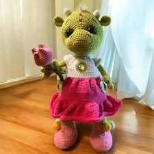 Handmade Crochet Dragon Doll 40 cm with Pink Dress Flower & Shoes picture