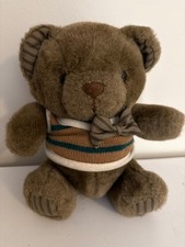 Russ Berrie Oxford Brown Stuffed Teddy Bear Sweater Bowtie Korea VTG 1980s EUC picture