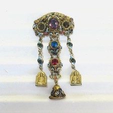 Antiq Art Deco Czech Brooch Austro-Hungarian Buddha Neiger Charms Gilt Pin picture