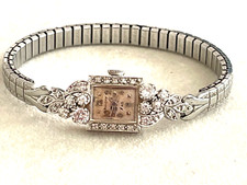 WOW----14k White Gold Bulova 23 Jewels Diamonds Ladies Wristwatch picture