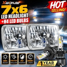 7X6 Crystal Clear Glass Headlight H4 LED Light Bulb Headlamp Pair picture