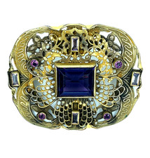Antique GNS George Steere Sash Brooch Purple Glass Birds Art Nouveau c1910 picture