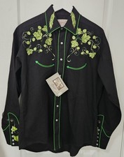NWT Men’s Rockmount Ranch Wear Black Embroidered Western Pearl Snap Shirt Medium picture