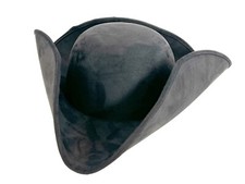 BLACK PREMIUM ADULT BLACK PIRATE TRICORNE TRI-CORNER TRICORN COSTUME HAT picture