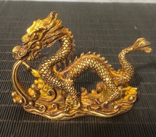 4.3'' Old Chinese Dynasty Copper Gilt Feng Shui Dragon Animal Statue picture