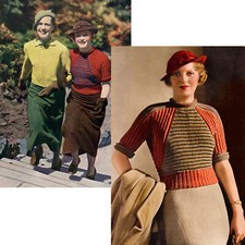 Vtg 1930s Geometric Women’s Art Deco Striped Sweater Blouse Knitting Pattern picture