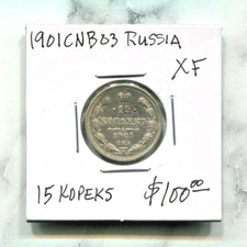 RUSSIA-BEAUTIFUL HISTORICAL NICHOLAS II  SILVER 15 KOPEKS, 1901 СПБ ФЗ, Y# 21a.2 picture