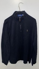 Polo Ralph Lauren Estate Rib Quarter-Zip Sweater Pony Logo Navy L picture