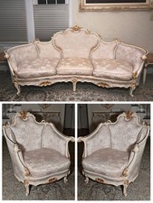 Vintage Italian Baroque Rococo 3 Piece Sofa Set Gold Ornate Luxury picture