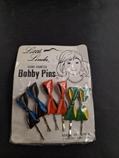 NOS Vtg 1960's Little Linda Hair Barrette *6* Hand Painted Bow Bobby Pins *1-KT picture