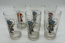 VTG 1972 Holly Hobbie Glass Tumbler Start Each Day In A Happy Way set of 6 picture