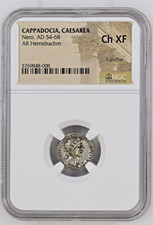 Roman Provincial - Nero AD 54-64 Silver AR Hemidrachm NGC Ch XF Twelve Caesars picture