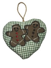 VTG Handmade gingerbread Themed Embroidered Fabric Christmas Ornaments picture