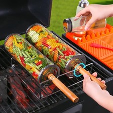 Rolling Grill Baskets (2PCS), Removable Wooden Handle, 304 Stainless Steel, N... picture