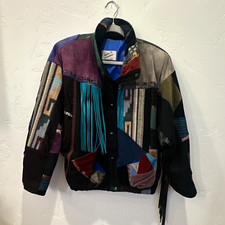 VTG Santa Fe Re-creations patchwork  jacket Southwestern Fringe art to wear EUC  picture