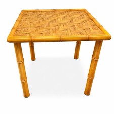 VTG Mid Century Bamboo Side Table Woven Rattan Top Boho MCM Accent Plant Stand picture