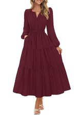 MEROKEETY Women's Wine Fall Long Sleeve Maxi Dress 2026 Boho Ruffle Tiered S picture