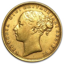 1871-1887 Great Britain Gold Sovereign Young Victoria Avg Circ picture