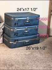 Vintage 1960s Blue Vinyl Hard-Shell Locking Suitcase Set, Over 100L picture