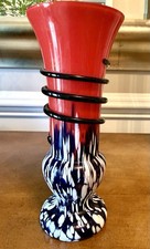 Antique Czech Bohemian Art Glass Snake Vase Spatter Czechoslovakia Art Deco picture