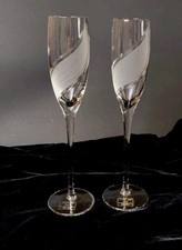 Vtg 2 Romanian Champagne Glasses Art Deco Mouth Blown By Touch Of Glass Anglo picture