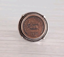 Vtg SJ925 Sterling Silver Indian Coin 1951 Horse Statement Ring One Pice Size 9? picture