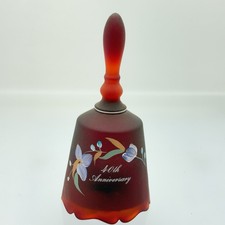 Rare Fenton Ruby Red Satin 40th Anniversary Musical Bell Music Box Hand Painted picture