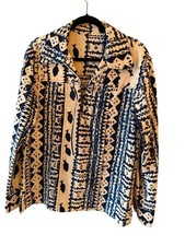 Vintage Hawaiian Bark Cloth Shirt Mens Size Medium Blue Cream Custom Made Tiki picture