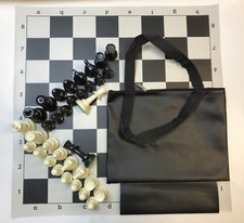 TOURNAMENT CHESS SET COMBO: BLACK BAG W/ LOOP, BLACK BOARD & CHESS PIECES picture