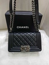 Chanel Boy Small Black Leather Gunmetal HW Shoulder Bag Preowned Authentic picture