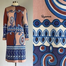 Vintage 1970s Paganne by Gene Berk Printed Ban-Lon Knit Dress M picture