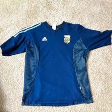 adidas Argentina Official Away Soccer Jersey Navy Blue Light Blue White 2002 picture