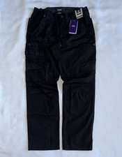 CQR Men’s Black Ripstop Polyester Cotton Flat Front Straight Leg Cargo Pants 32W picture