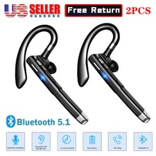 2PCS Trucker Wireless Bluetooth 5.1 Earpiece Headset Mic Earbud Noise Cancelling picture