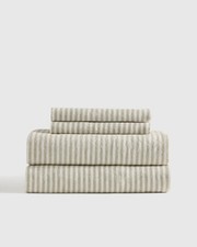 Quince 100% European Linen Stripe 4 Pc Sheet Set Willowleaf Stripe Queen NWOT picture