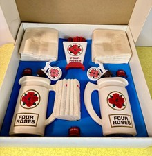Vintage Four Roses Whiskey Bar Kit Boxed Set Mugs Tray Napkins Swizzle Sticks picture