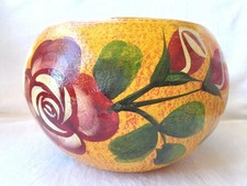 VINTAGE MEXICAN FOLK ART HAND PAINTED ROSES POTTERY PLANTER W/DRAINAGE HOLE picture