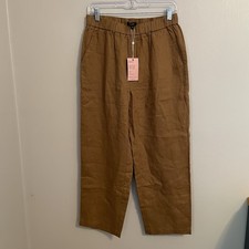 Quince Women's Brown Solid Pants Elastic Waist with Pockets Size S 100% Linen picture