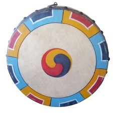 Vintage Rare Korean  Drum Hand Painted Dragon Traditional Folk Instrument picture