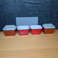 Set of 4 Vintage Pyrex Refrigerator Dishes W/ 2 Lids 501-B Red & Burnt Orange picture