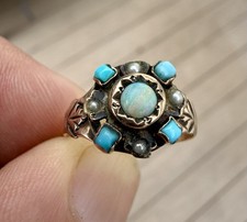 Antique Victorian 10k Gold Opal Turquoise Seed Pearl Ring Sz 6 picture