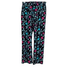 Lesley Evers Pants Velour Floral Embroidered Black Multicolor Boho Retro Medium picture