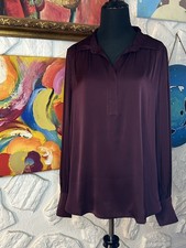 NWT Quince Washable Stretch Silk Notch Collar Blouse Wine Tasting Red XL picture