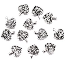 Weyuley 100pcs Antique Silver Plated Hollow Lovely Heart Charms Pendant DIY Brac picture