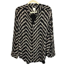 Chico's Blouse Women's XL Abstract Chevron Tunic Office Ivory Black Chicos 3 picture