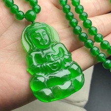 Myanmar Jadeite High Ice-Grade Full Green Guanyin Pendant Necklace picture